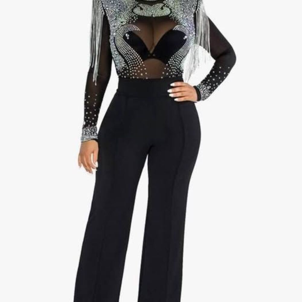 womens size medium rhinestone sheer jumpsuit-